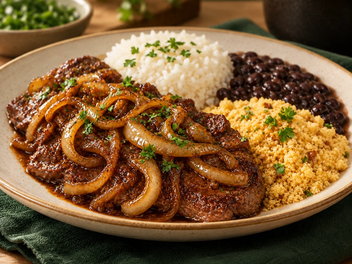 Bife acebolado — imagem ilustrativa oficial da S&N Cozinha
